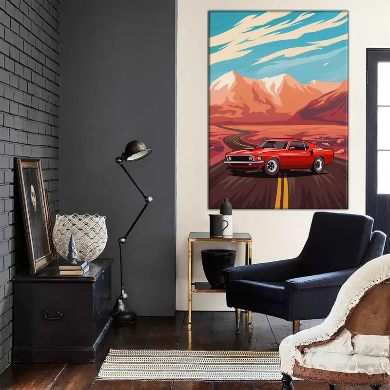 Retro American Muscle Car Poster, Muscle Car Canvas, Ford Mustang Canvas, American Muscle Wall Art, Car Canvas, Vintage Car Canvas, - 2