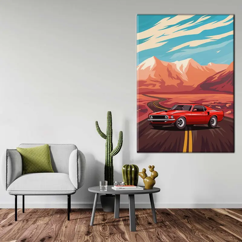 Retro American Muscle Car Poster, Muscle Car Canvas, Ford Mustang Canvas, American Muscle Wall Art, Car Canvas, Vintage Car Canvas, - 1