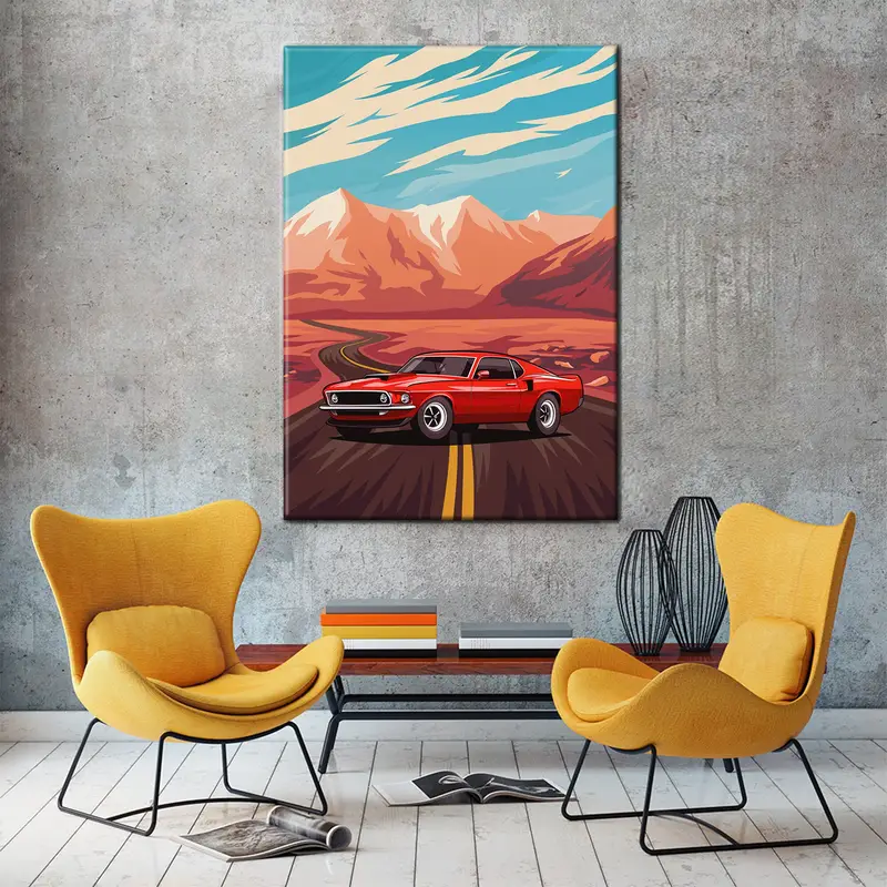 Retro American Muscle Car Poster, Muscle Car Canvas, Ford Mustang Canvas, American Muscle Wall Art, Car Canvas, Vintage Car Canvas, - 3
