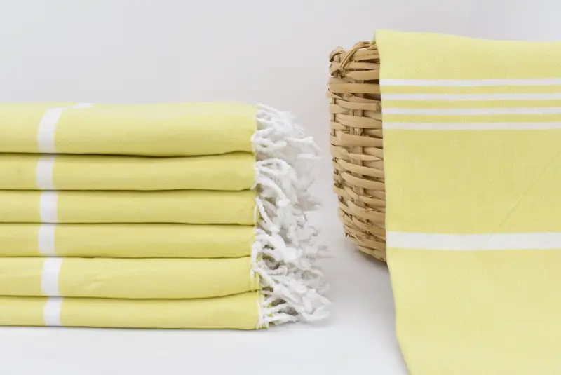 Light Yellow Turkish Cotton Bath Towel, Soft, Handmade, 70x36 Inches
