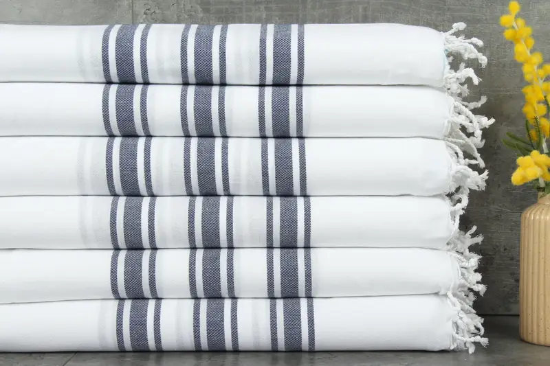 Turkish Towel Navy Striped Organic Cotton, 40x71 Inches