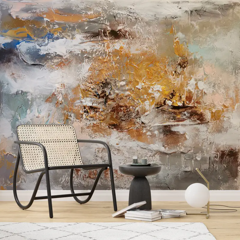 Zeitgenössische bedruckte Tapete in sanften Ölbrauntönen