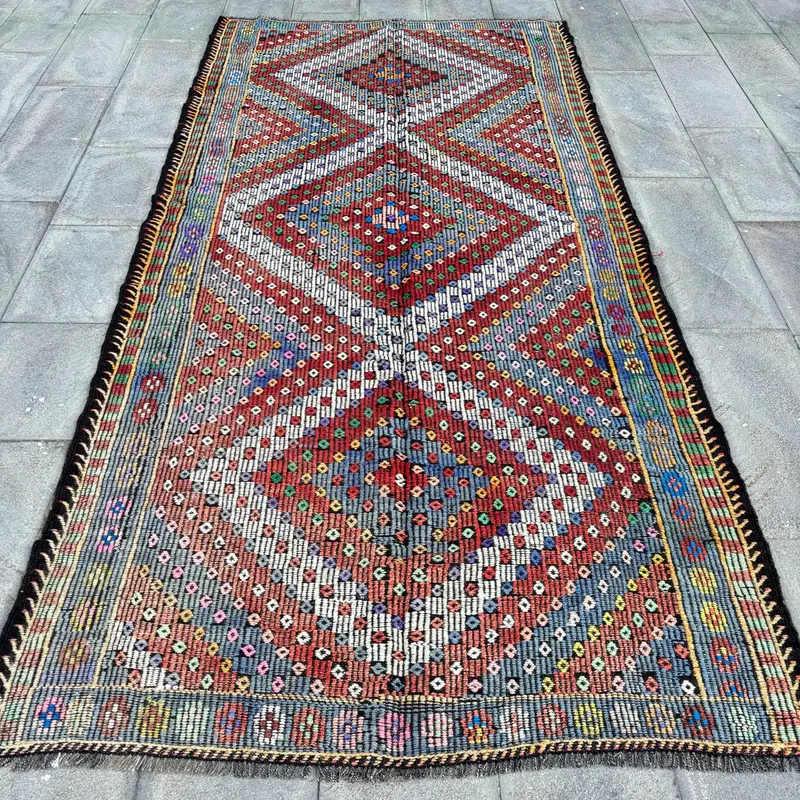 Kırmızı ve Mor Halı, 4,9x10,4 ft Çiçek ve Geometrik