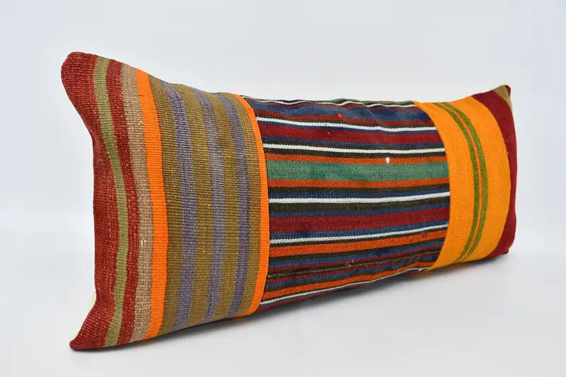 Bright Cushion, Pillow for Couch, Couch Pillow, Kilim Cushion Sham, 16x36 Orange Cushion, Pillow, Turkish Pillow, Christmas Pillow Case - 3