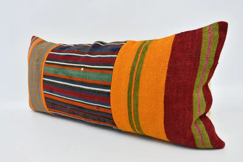 Bright Cushion, Pillow for Couch, Couch Pillow, Kilim Cushion Sham, 16x36 Orange Cushion, Pillow, Turkish Pillow, Christmas Pillow Case - 4