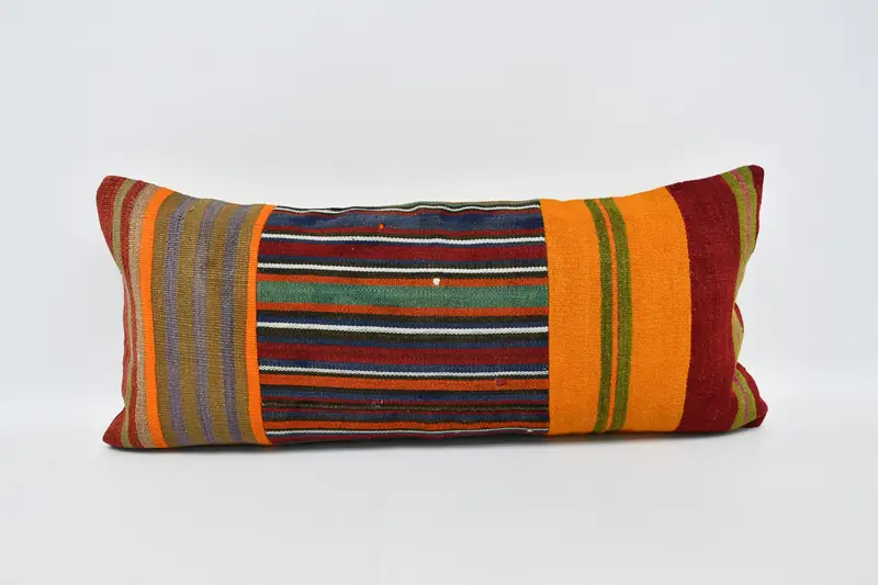 Bright Cushion, Pillow for Couch, Couch Pillow, Kilim Cushion Sham, 16x36 Orange Cushion, Pillow, Turkish Pillow, Christmas Pillow Case - 1