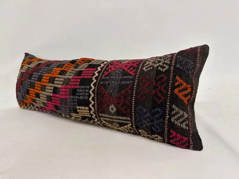 Hediye Yastığı, 12x36 Turuncu Yastık, Boho Atma Yastığı Sham, Kilim Yastığı Atma, Yastık Kılıfı, Rahat Atma Yastığı, Vintage Kilim Yastığı - 3