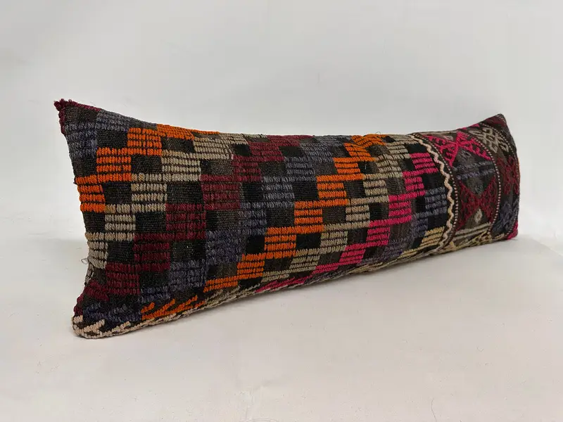 Hediye Yastığı, 12x36 Turuncu Yastık, Boho Atma Yastığı Sham, Kilim Yastığı Atma, Yastık Kılıfı, Rahat Atma Yastığı, Vintage Kilim Yastığı - 2