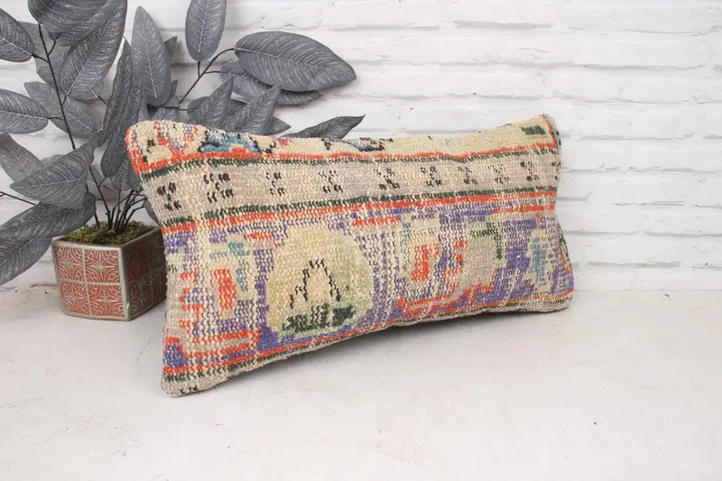 Cushion Cover, Handmade Kilim Cushion, Office Chair Pillow Sham, 12x24 Purple Pillow, Turkish Pillow, Outdoor Pillow Sham, Ethnical Kilim Rug Pillow - 3