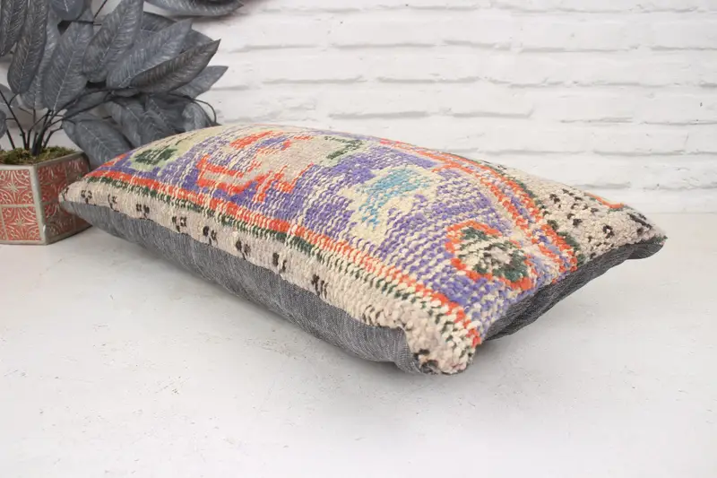 Cushion Cover, Handmade Kilim Cushion, Office Chair Pillow Sham, 12x24 Purple Pillow, Turkish Pillow, Outdoor Pillow Sham, Ethnical Kilim Rug Pillow - 6