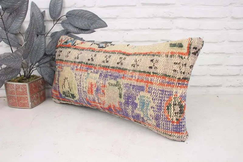 Cushion Cover, Handmade Kilim Cushion, Office Chair Pillow Sham, 12x24 Purple Pillow, Turkish Pillow, Outdoor Pillow Sham, Ethnical Kilim Rug Pillow - 4