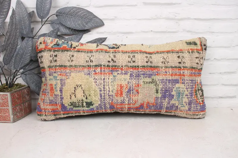 Cushion Cover, Handmade Kilim Cushion, Office Chair Pillow Sham, 12x24 Purple Pillow, Turkish Pillow, Outdoor Pillow Sham, Ethnical Kilim Rug Pillow - 1