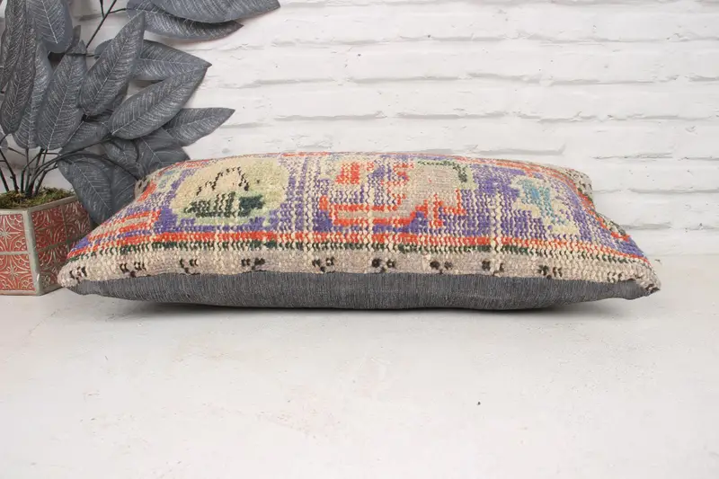 Cushion Cover, Handmade Kilim Cushion, Office Chair Pillow Sham, 12x24 Purple Pillow, Turkish Pillow, Outdoor Pillow Sham, Ethnical Kilim Rug Pillow - 5