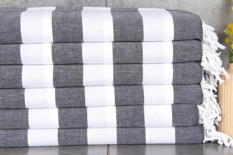 Custom Black Striped Towel, Personalized Bath Towel, 40x71 Inches