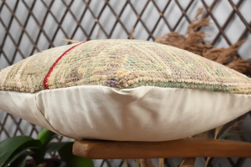 Boho Pillow, 14x14 Beige Pillow Cover, Seat Cushion, Anatolian Pillow, Pillow Sham, Gift Pillow, Yoga Pillow Case, Antique Pillows - 6