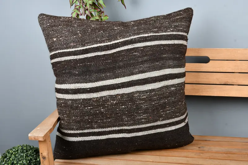 28x28 Brown Cushion, Square Throw Pillow Sham, Pillow, Pillow for Sofa, Throw Kilim Pillow, Couch Pillow Sham, Authentic Cushion Case, Boho Pillow - 1