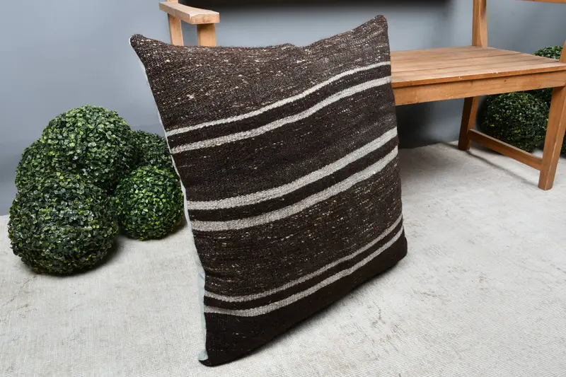 28x28 Brown Cushion, Square Throw Pillow Sham, Pillow, Pillow for Sofa, Throw Kilim Pillow, Couch Pillow Sham, Authentic Cushion Case, Boho Pillow - 7
