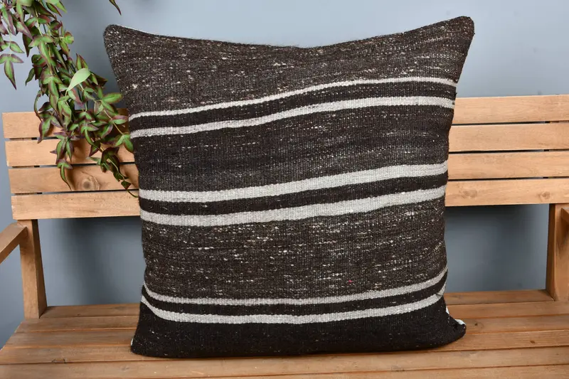 28x28 Brown Cushion, Square Throw Pillow Sham, Pillow, Pillow for Sofa, Throw Kilim Pillow, Couch Pillow Sham, Authentic Cushion Case, Boho Pillow - 6