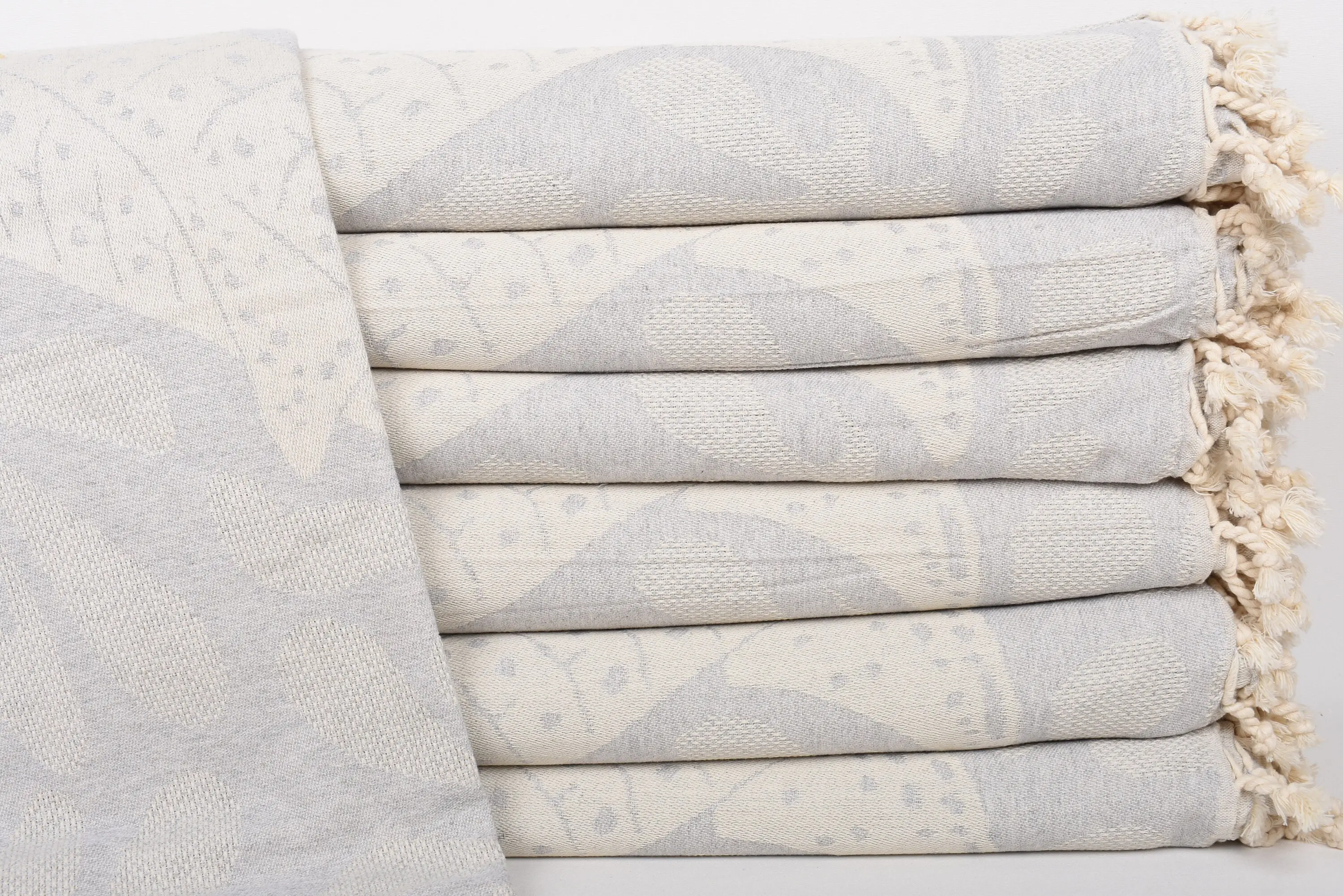 Woven Throw Blanket Light Gray Whale Design, 99x91 Inches, Organic Cotton - 1