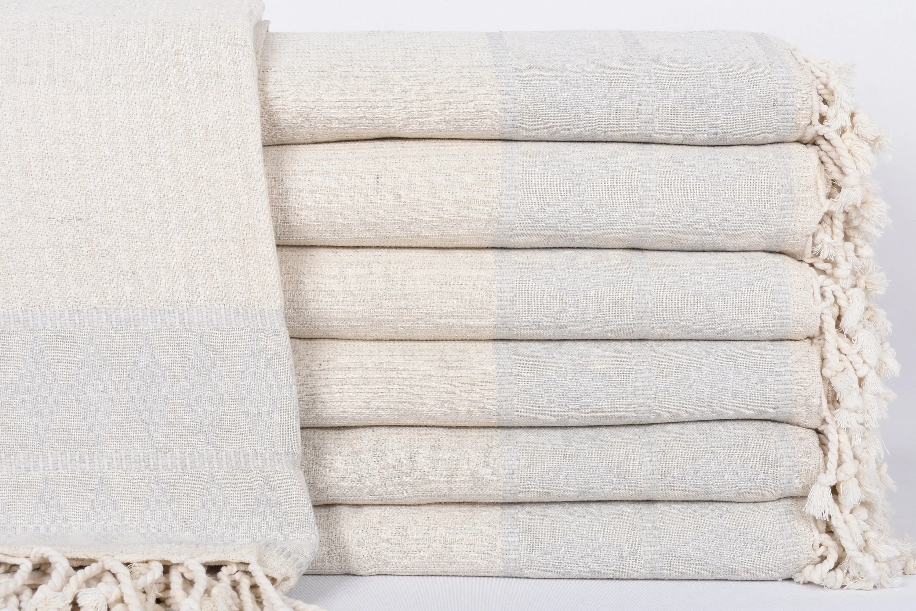 Tablecloth Turkish Blanket, Light Gray Kilim Design Throw, 99x87 Inches - 1