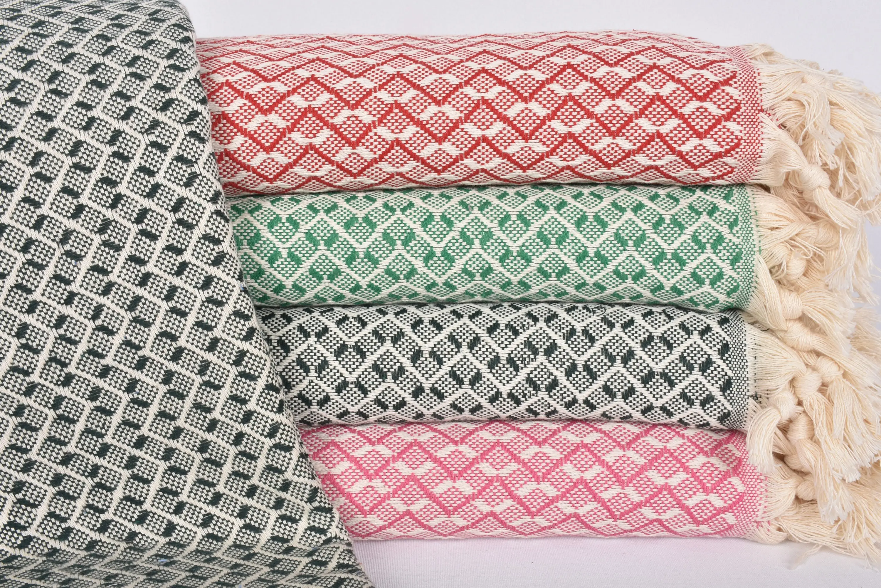 Damson Herringbone Throw Organic Cotton, 95x91 Inches, Striped Pattern - 1