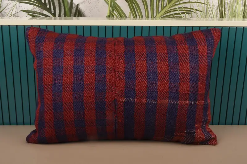 Indoor Throw Wool Cushion Case, Red 40x60 cm Antique Striped Pillow Case - 1