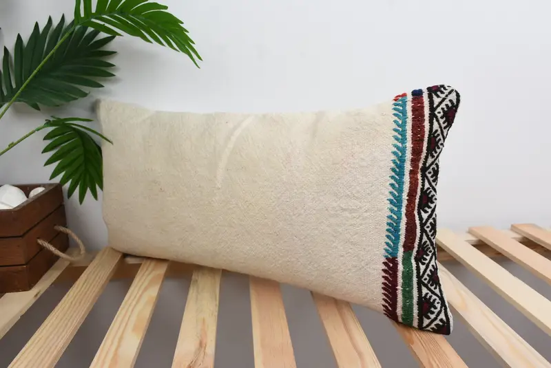 Handmade Kilim Cushion, Tribal Cushion Case, 12x24 White Pillow Sham, Interior Designer Pillow, Cushion, Vintage Pillow - 5