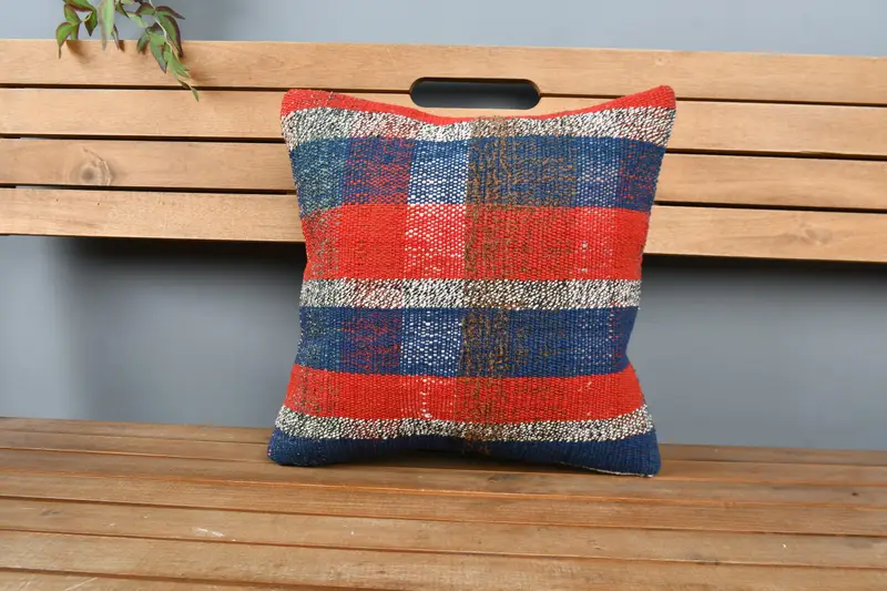 Interior Designer Pillow, Cushion, Kilim Pillow Cover, Ethnical Kilim Rug Pillow, Wool Kilim Pillow Pillow, 16x16 Red Pillow, Couch Pillow Case - 6