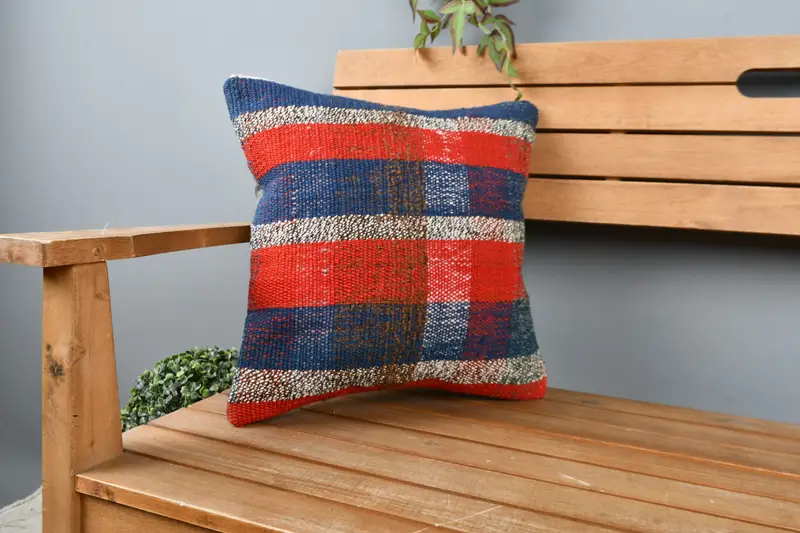 Interior Designer Pillow, Cushion, Kilim Pillow Cover, Ethnical Kilim Rug Pillow, Wool Kilim Pillow Pillow, 16x16 Red Pillow, Couch Pillow Case - 1
