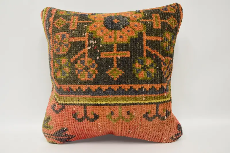 Vintage Rustic Pillow, 16x16 inch Pink Moroccan Square Pillowcase - 1