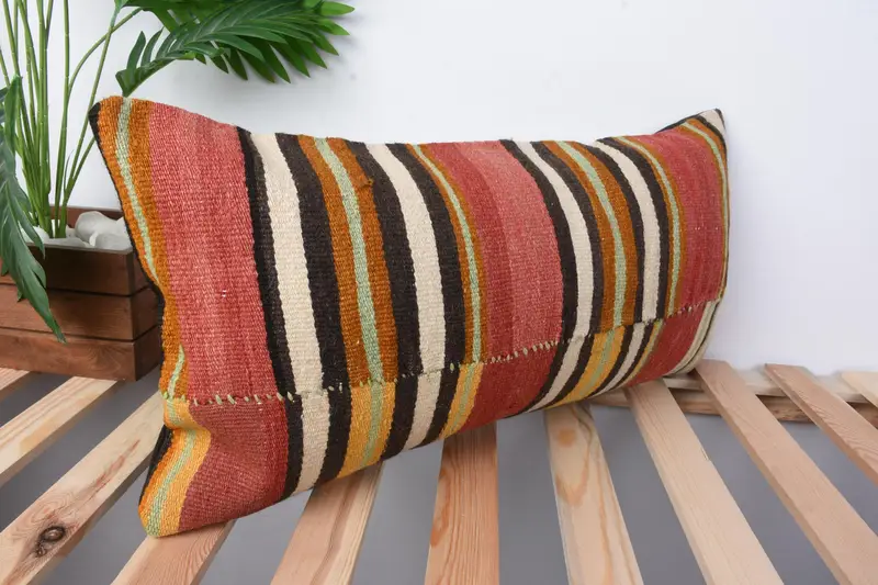 Interior Designer Pillow, Bright Cushion, Vintage Kilim Throw Pillow, Pillow, Pillow for Sofa, 12x24 Red Cushion Cover, Wholesale Cushion - 5