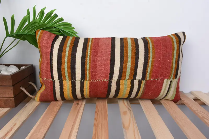 Interior Designer Pillow, Bright Cushion, Vintage Kilim Throw Pillow, Pillow, Pillow for Sofa, 12x24 Red Cushion Cover, Wholesale Cushion - 1