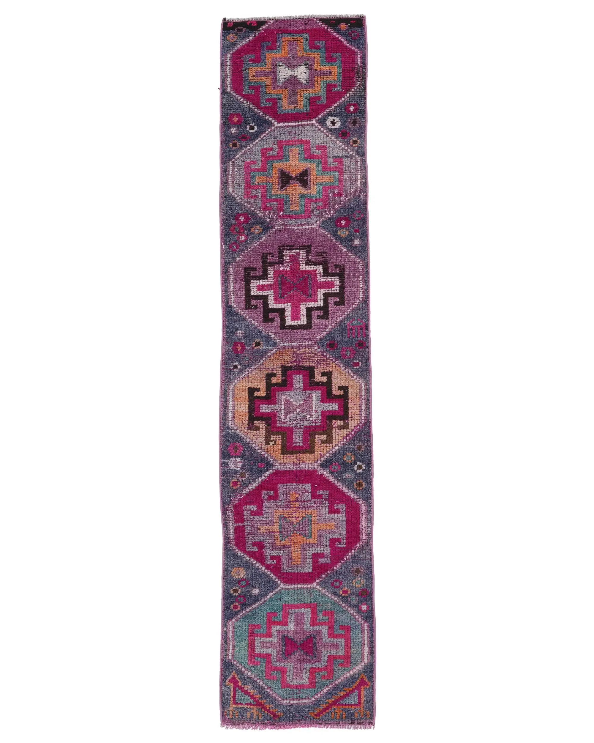 Vintage 1.8x8.4 ft Rug, Herki Turkish Rug, Red Check Rug Wool - 1