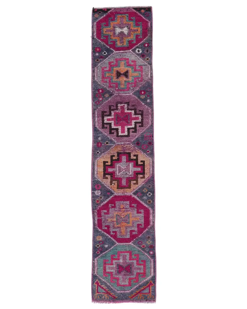 Pembe & Mavi Kareli Halı, 1,8x8,4 ft Şık Dekor