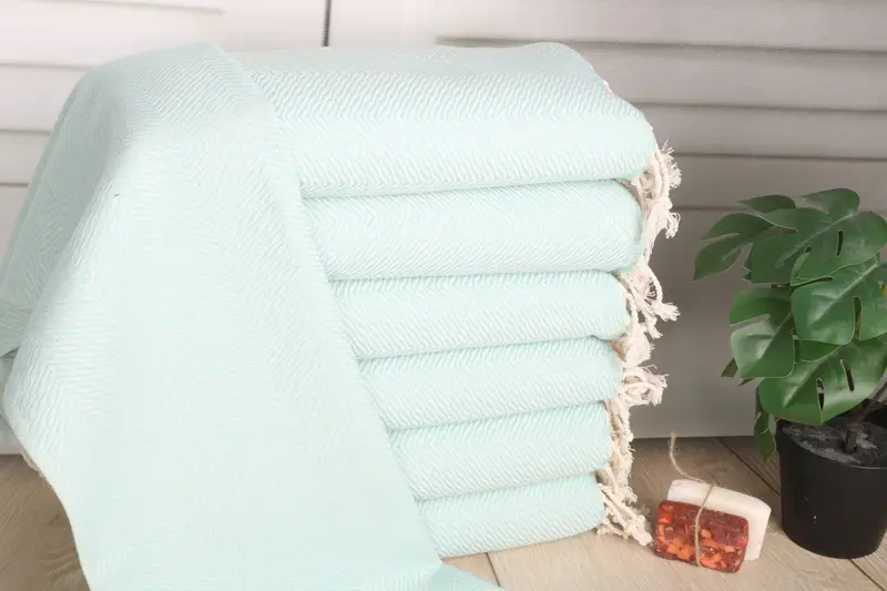 Chevron Hand Towel Mint Cotton, 40x20 Inches