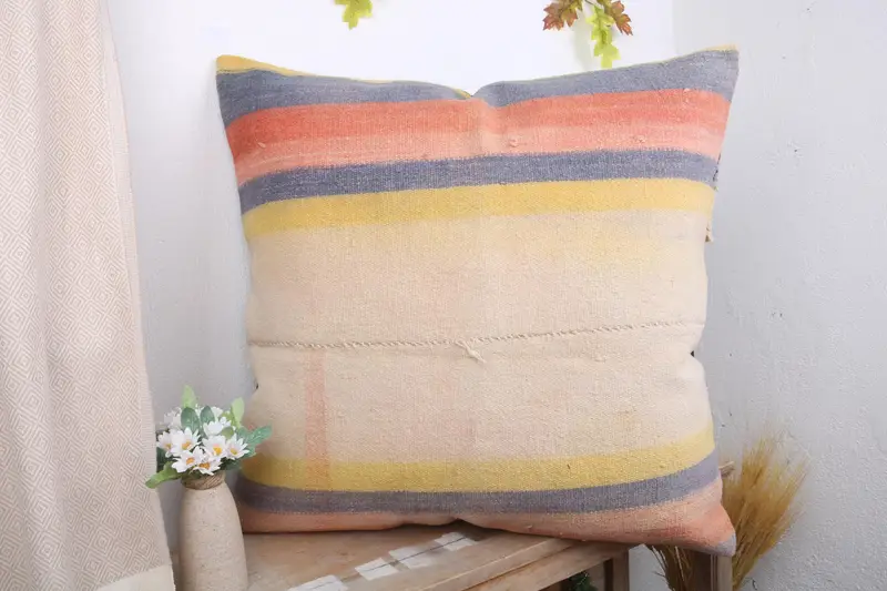 Home Decor Pillow, Pillow Case, 28x28 White Pillow Cover, Bolster Pillow, Handmade Kilim Cushion, Turkish Kilim Pillow, Designer Throw Pillow Sham - 4