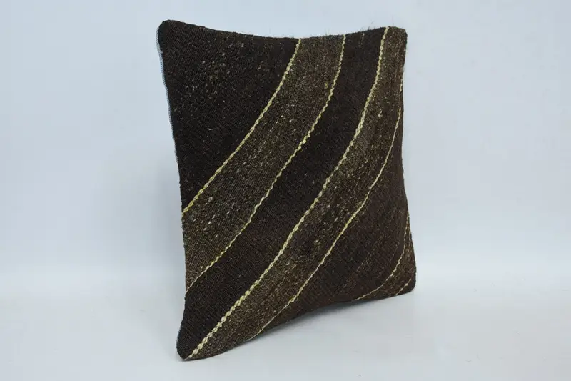 Cushion, Handmade Kilim Cushion, Vintage Throw Cushion Case, Throw Kilim Pillow, Vintage Kilim Pillow, 12x12 Brown Pillow Case - 3