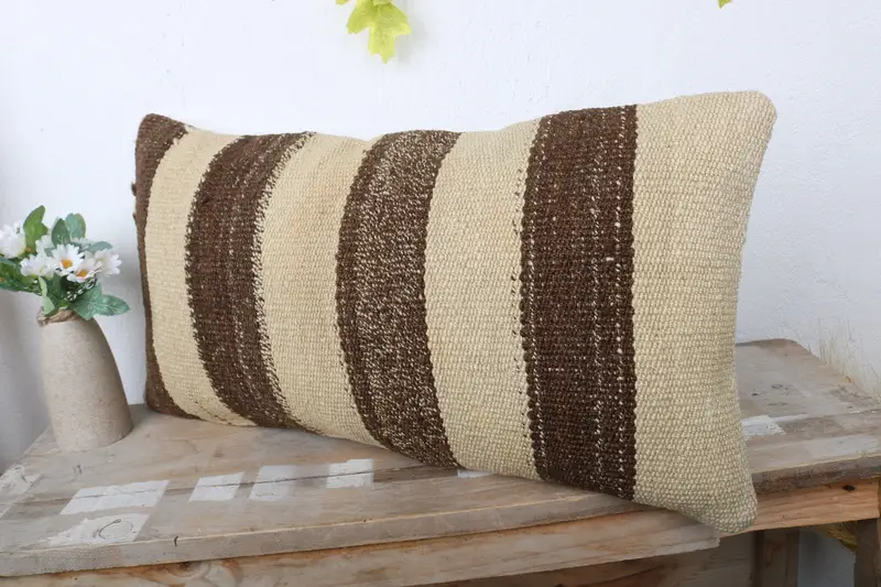 Kilim Pillow Cover, Throw Kilim Pillow, Boho Pillow, 12x24 Beige Cushion, Pillow Sham, Living Room Throw Pillow Sham, Square Throw Cushion Cover - 4