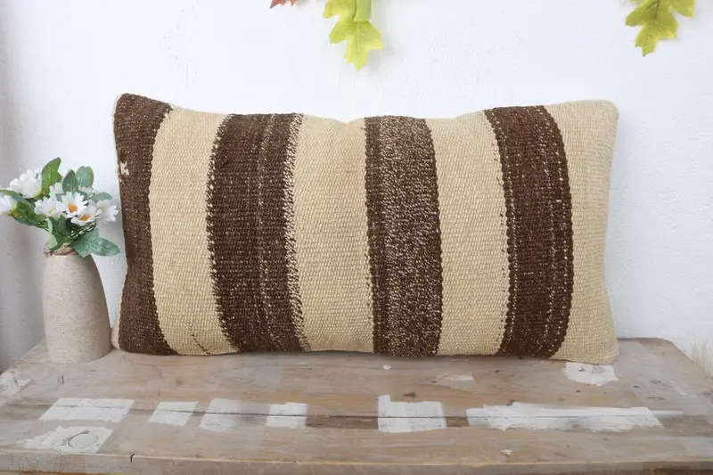 Kilim Pillow Cover, Throw Kilim Pillow, Boho Pillow, 12x24 Beige Cushion, Pillow Sham, Living Room Throw Pillow Sham, Square Throw Cushion Cover - 2