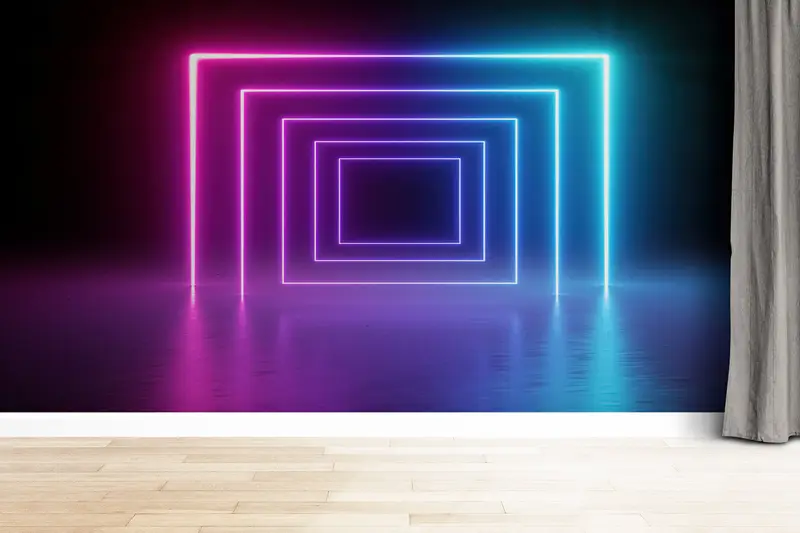 Bedruckte Tapete: Lichtportale und Neontunnel – Verwandeln Sie Ihren Raum