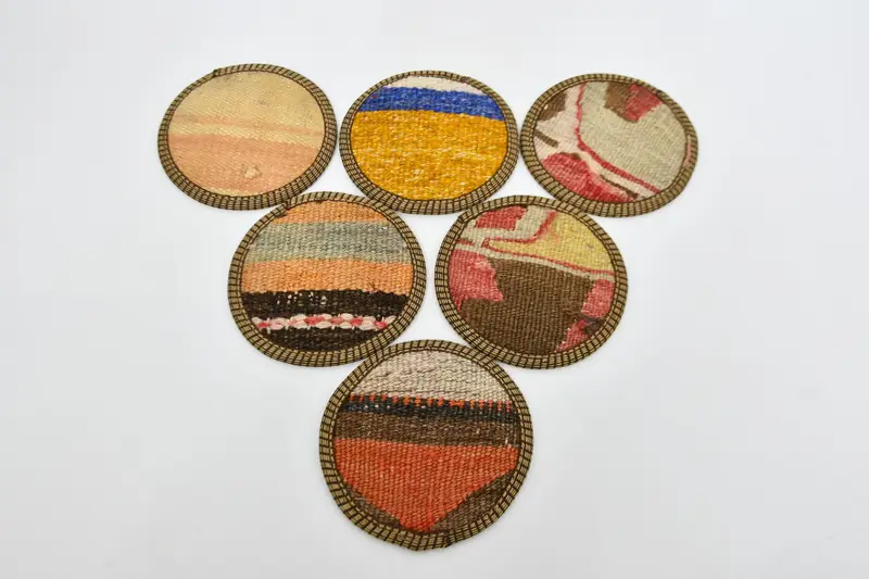 Juego de posavasos redondos bohemios, posavasos naranjas y rojos