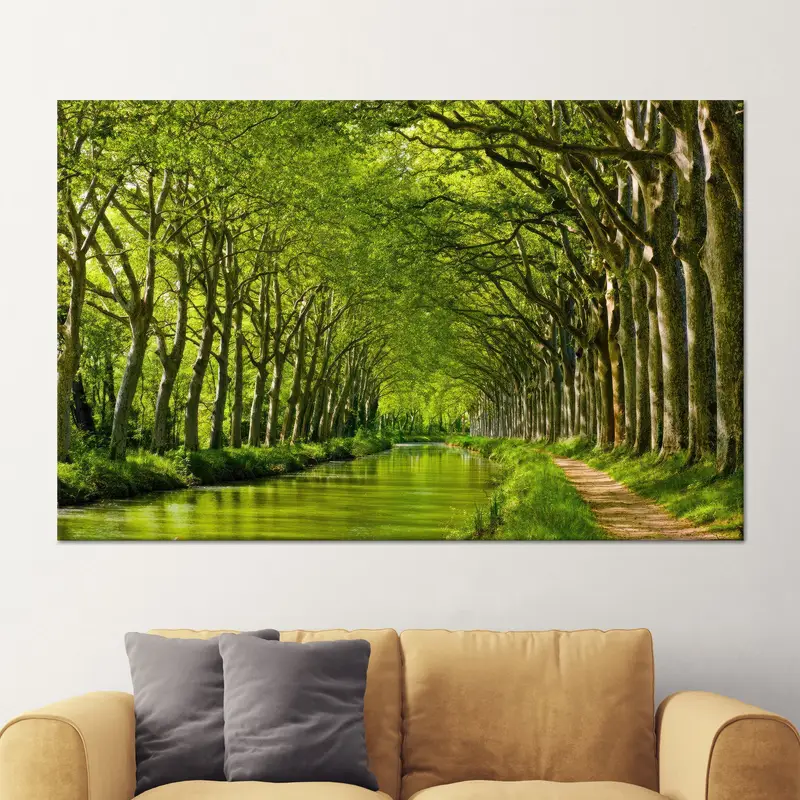 Zarif Çiftlik Evi Yeşil Ağaç Manzara Baskılı Kanvas Tablo