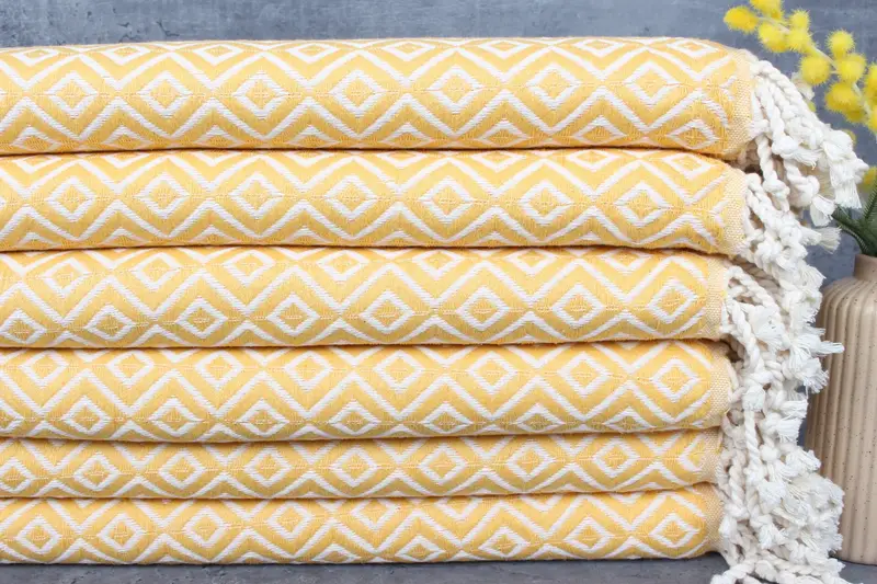 Personalized Diamond Towel Dark Yellow Turkish Cotton 40x71 Inches