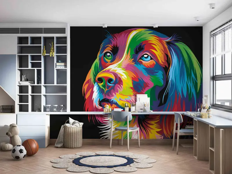 3D -Wandkunst, Tierpapierkunst, Hundeillustration Wandbild, Vinyl -Tapete, Regenbogenhundwandplakat, Regenbogenpapierkunst, Papierjubiläum, - 2