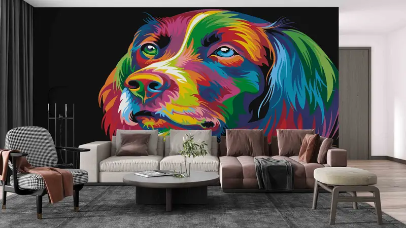 3D -Wandkunst, Tierpapierkunst, Hundeillustration Wandbild, Vinyl -Tapete, Regenbogenhundwandplakat, Regenbogenpapierkunst, Papierjubiläum, - 8