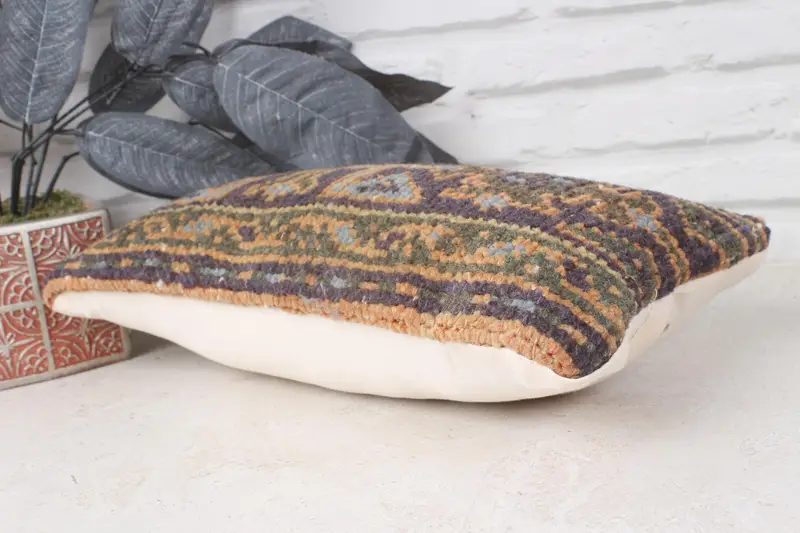 Cushion Cover, Bench Pillow Sham, Muted Cushion Case, Kilim Pillow, Bolster Pillow, Kilim Cushion Sham, Gift Pillow, 8x16 Blue Cushion Cover - 6