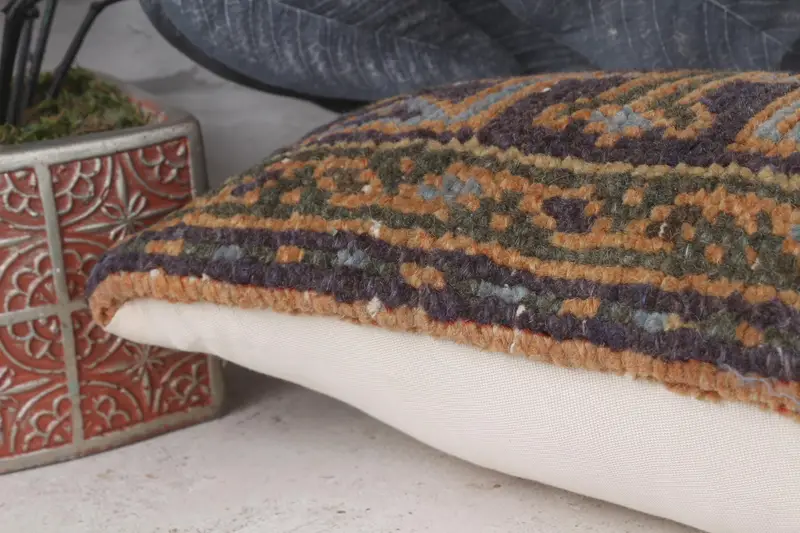 Cushion Cover, Bench Pillow Sham, Muted Cushion Case, Kilim Pillow, Bolster Pillow, Kilim Cushion Sham, Gift Pillow, 8x16 Blue Cushion Cover - 7