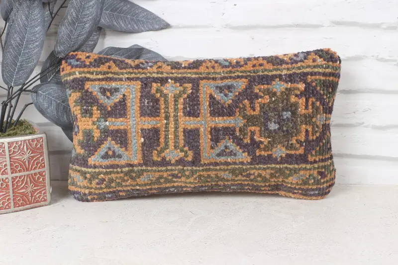 Cushion Cover, Bench Pillow Sham, Muted Cushion Case, Kilim Pillow, Bolster Pillow, Kilim Cushion Sham, Gift Pillow, 8x16 Blue Cushion Cover - 1