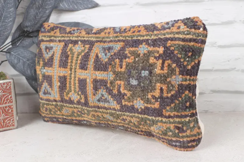 Cushion Cover, Bench Pillow Sham, Muted Cushion Case, Kilim Pillow, Bolster Pillow, Kilim Cushion Sham, Gift Pillow, 8x16 Blue Cushion Cover - 3