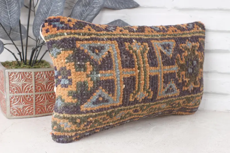 Cushion Cover, Bench Pillow Sham, Muted Cushion Case, Kilim Pillow, Bolster Pillow, Kilim Cushion Sham, Gift Pillow, 8x16 Blue Cushion Cover - 4